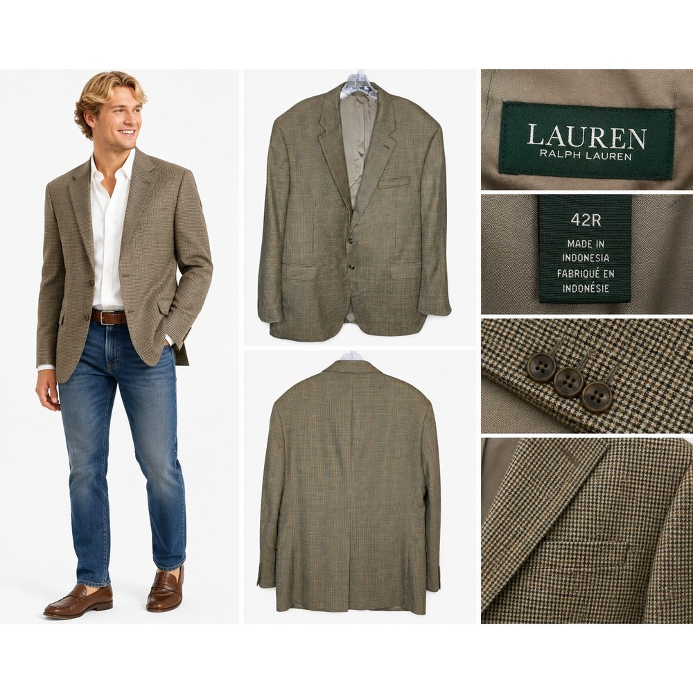 Lauren Ralph Lauren Sport Coat Mens 42R Preppy Houndstooth Windowpane Blazer